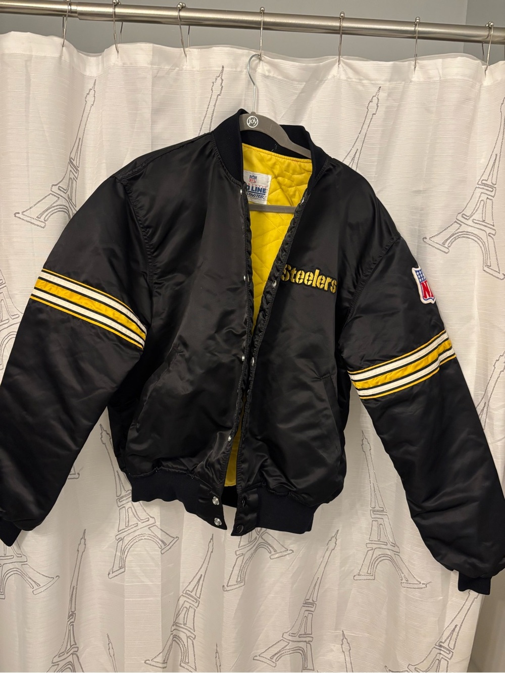 STARTER Black and Yellow NFL Satin Bomber Jacket